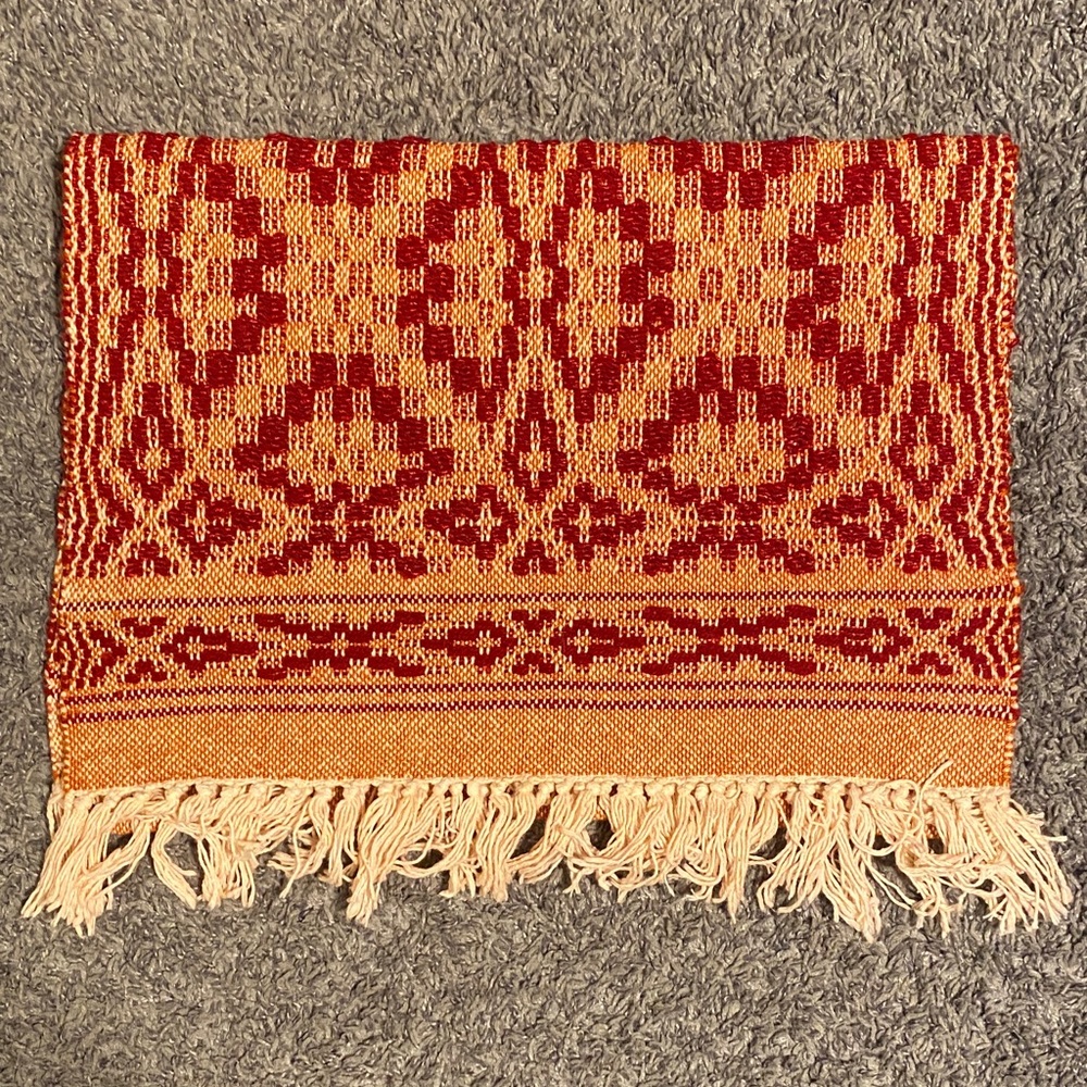 Handwoven Red and Gold Woven Fringe Scarf